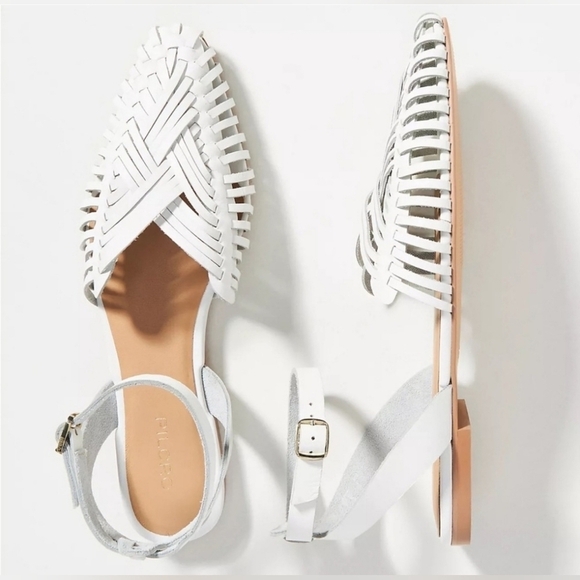 Anthropologie Pilcro Woven Leather White Ankle Strap Sandals Size 7M - Picture 1 of 13